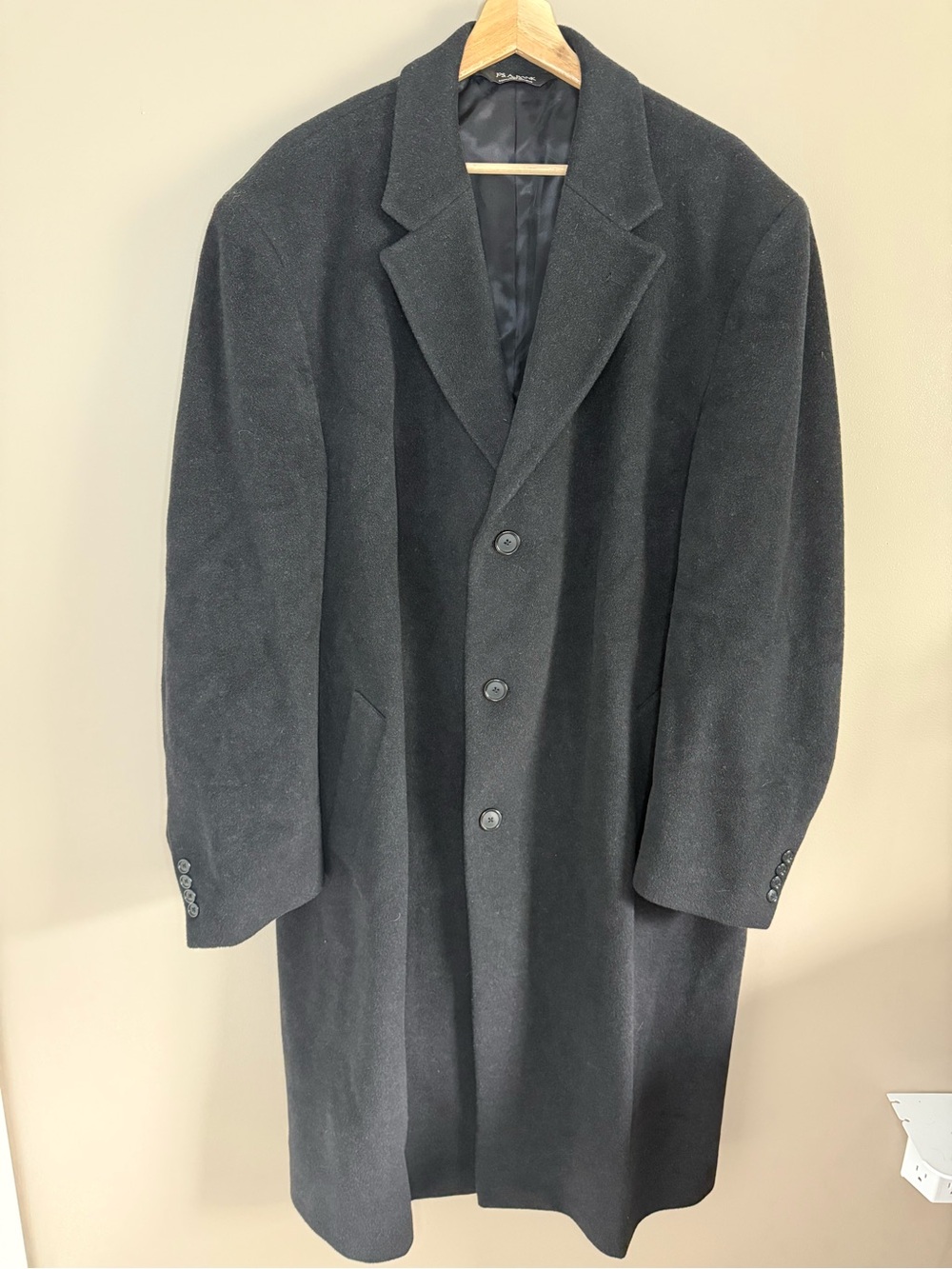 Jos. A. Bank Men's Long Black 100% Wool Top Coat Overcoat Classic Heavy 46L